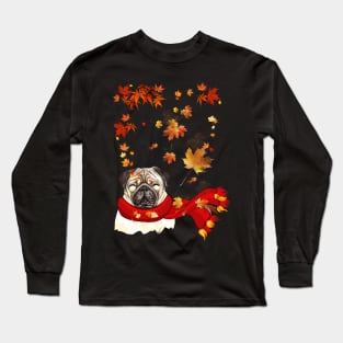 Maple Leaf Pug Fall Hello Autumn Gift Long Sleeve T-Shirt